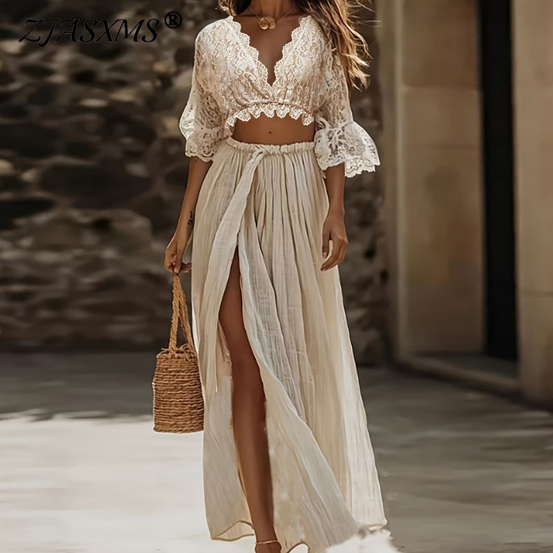 Summer Clothing Vacation - طقم نسائي بوهيمي من قطعتين من