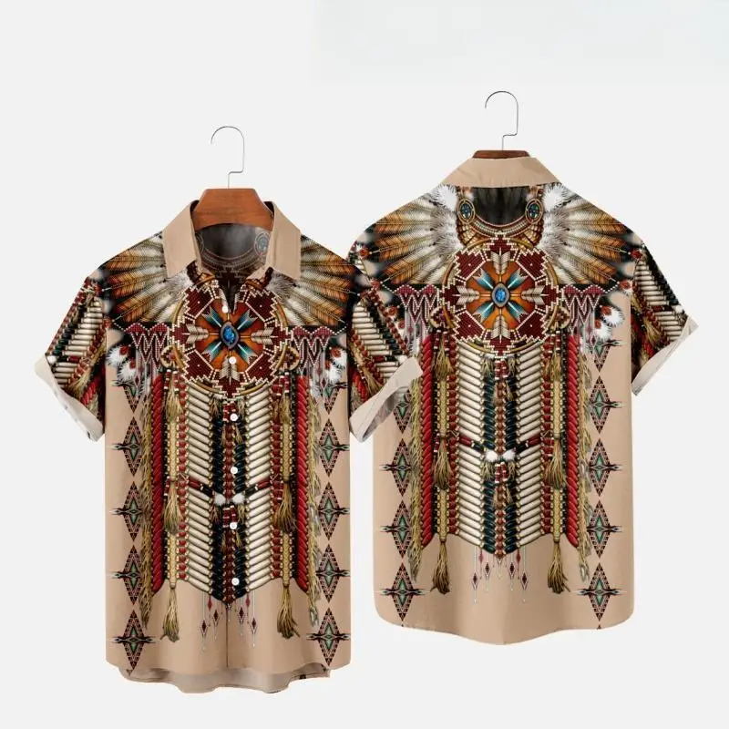 Indian Summer Vintage Clothing - قميص شاطئ بأكمام قصيرة للرجال والنساء