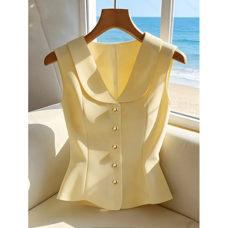 Yellow Summer Clothing - صدرية نسائية أنيقة للمكتب بدون أكمام،