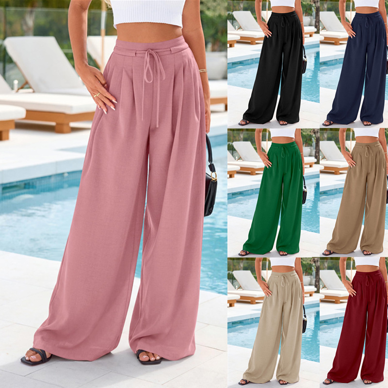 Palazzo Pant Wide - بنطلون نسائي واسع الساق بخصر مرتفع