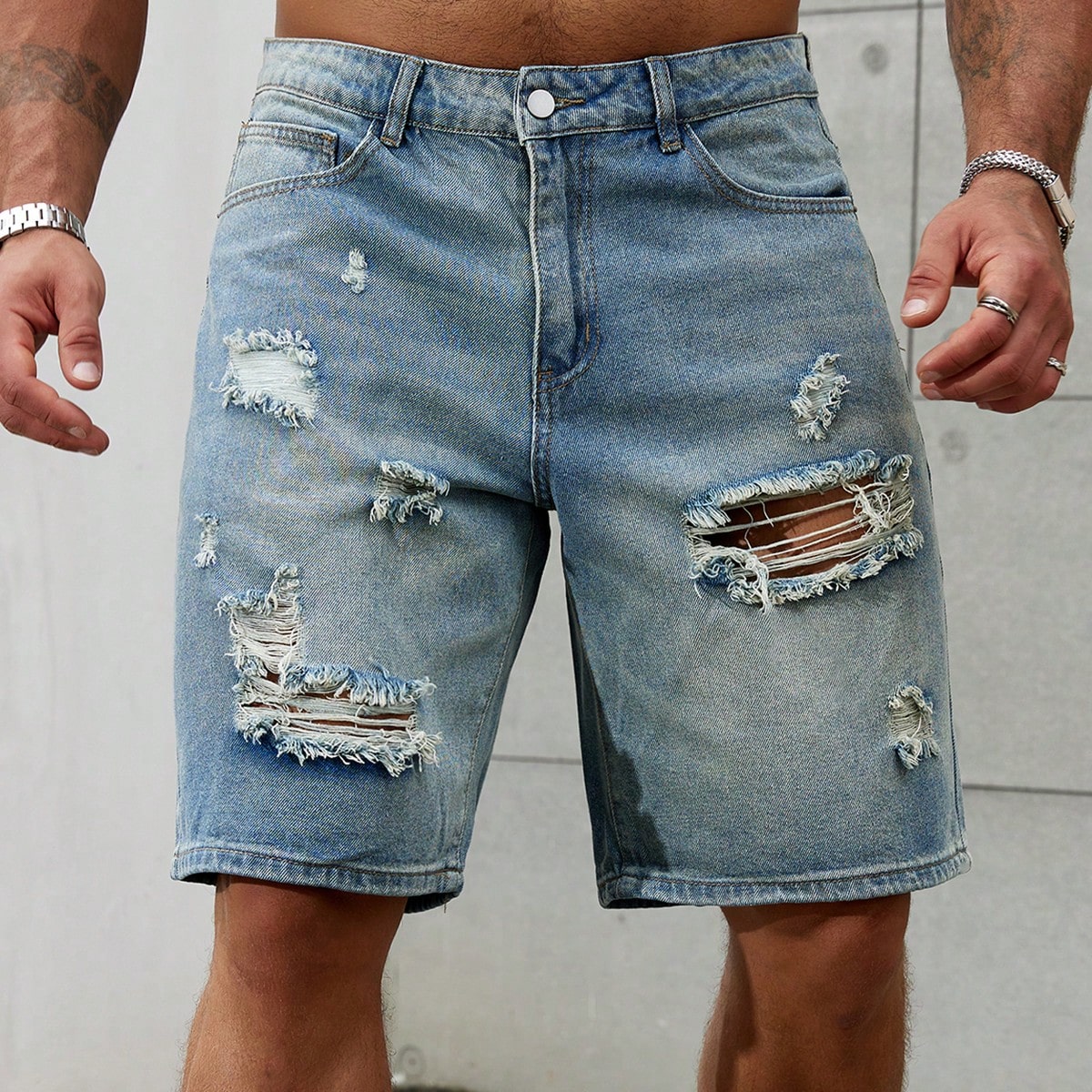 Summer Clothing Brands - جينز قطني قصير ممزق للرجال ،