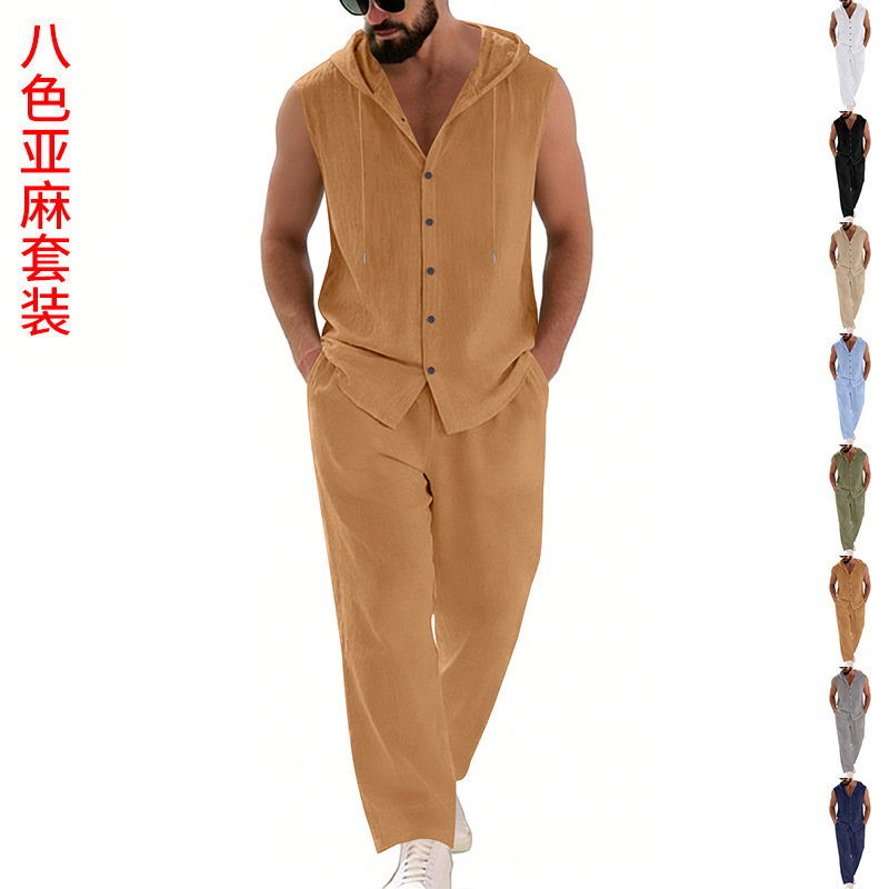 Summer Clothing Sets Men - طقم بدلة كاجوال للرجال من الكتان