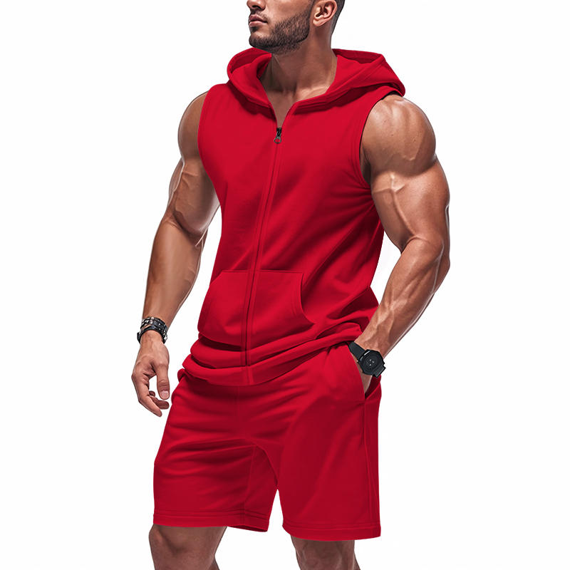Summer Clothing Sets Men - طقم رجالي من قطعتين: هودي بدون