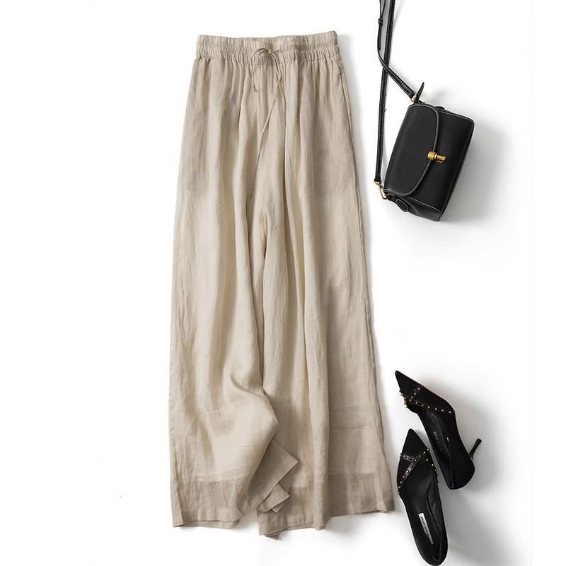 Palazzo Pant Wide - طبقة مزدوجة القطن الكتان السراويل واسعة