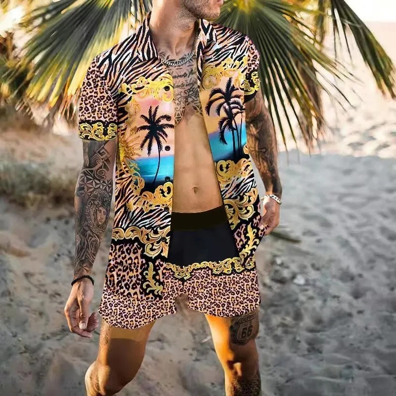 Summer Clothing Sets Men - طقم قميص رجالي صيفي أنيق بطبعة