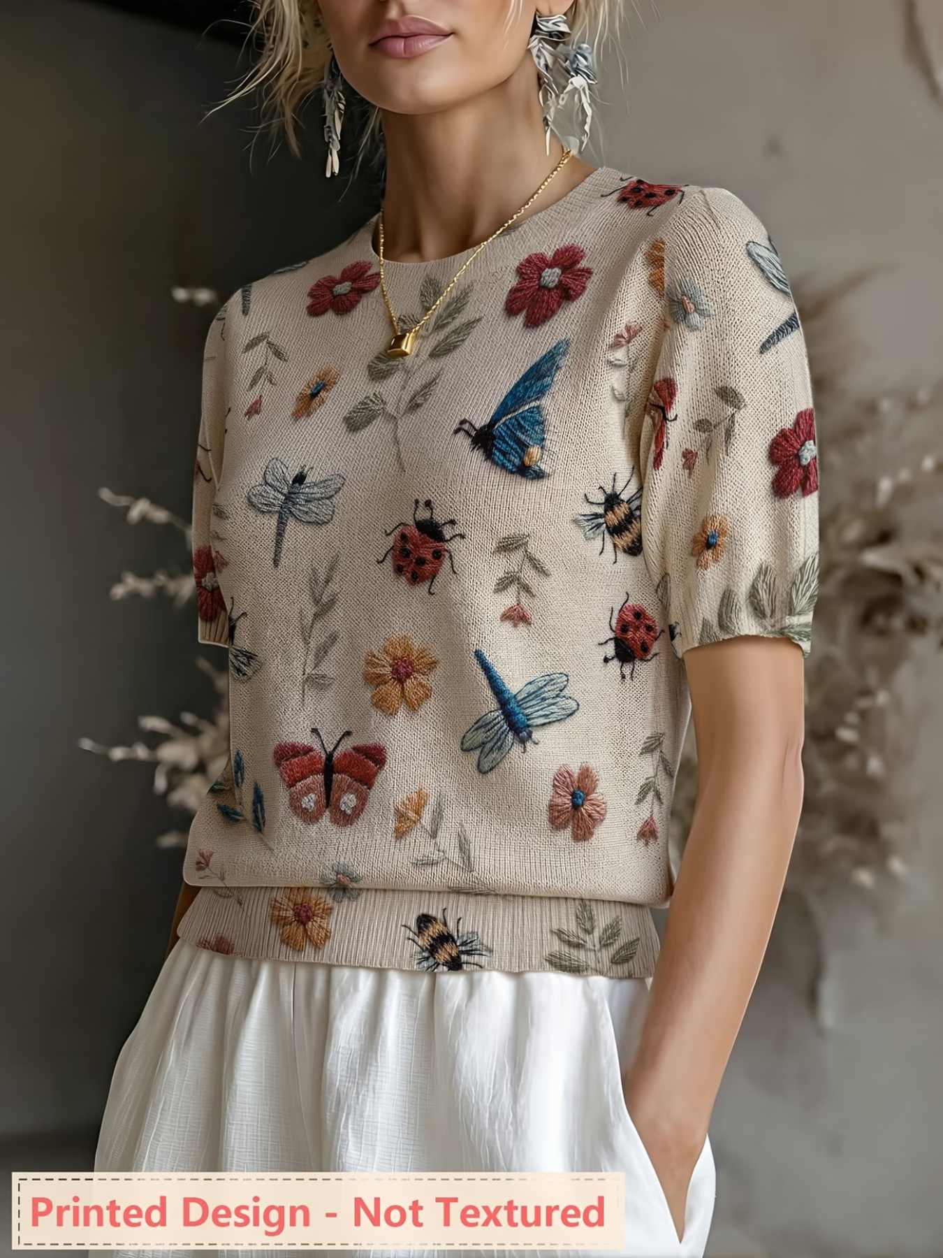 بلوزة نسائية جديدة بتصميم مطبو - مراجعة Summer Clothing Yarn وسعره