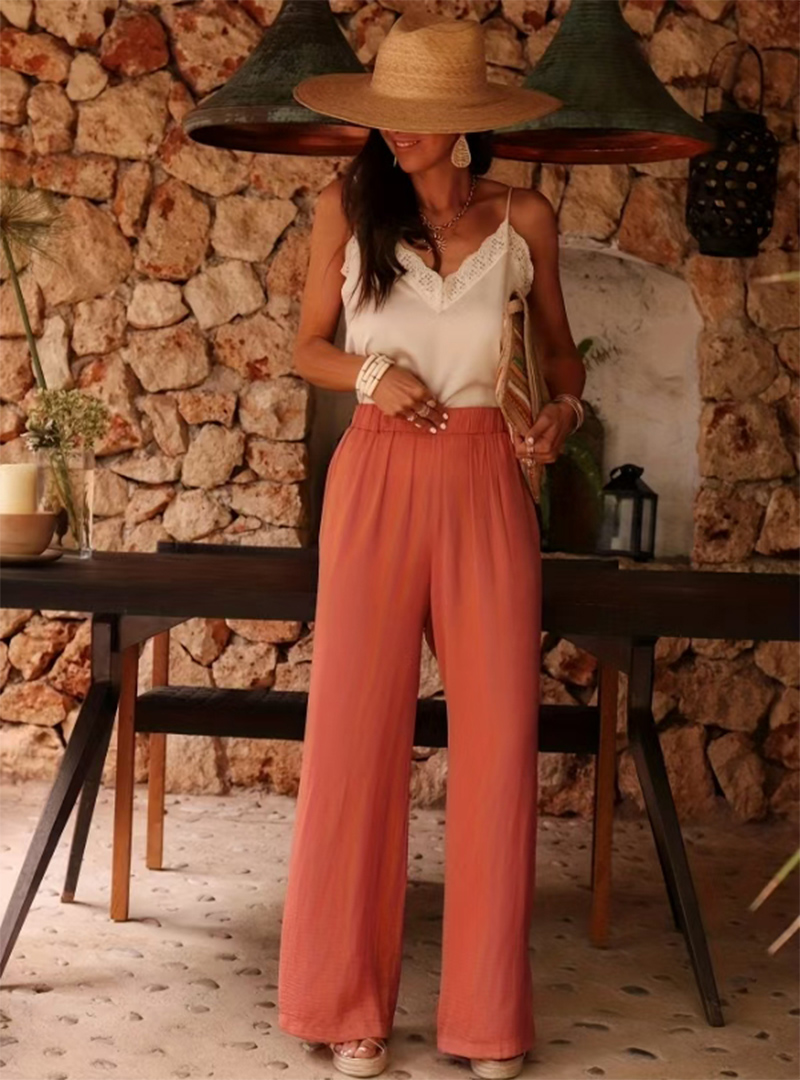 بنطلون نسائي واسع الساق بخصر م - مراجعة Palazzo Pant Wide وسعره
