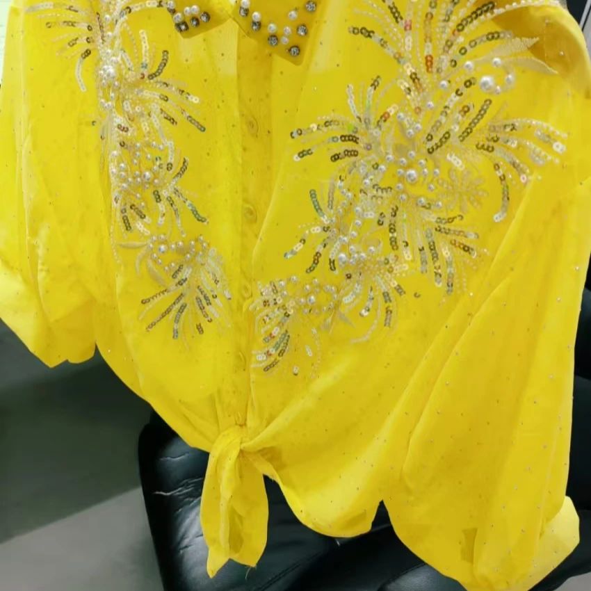 بلوزات وقمصان شيفون صفراء بترت - مراجعة Yellow Summer Clothing وسعره