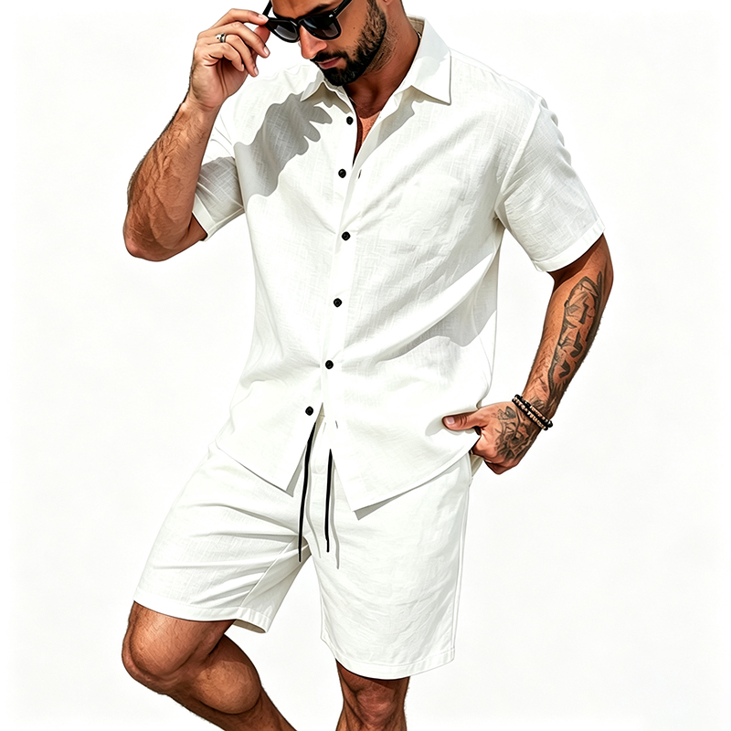 طقم رجالي من قطعتين من الكتان، - مراجعة Summer Clothing Essentials وسعره
