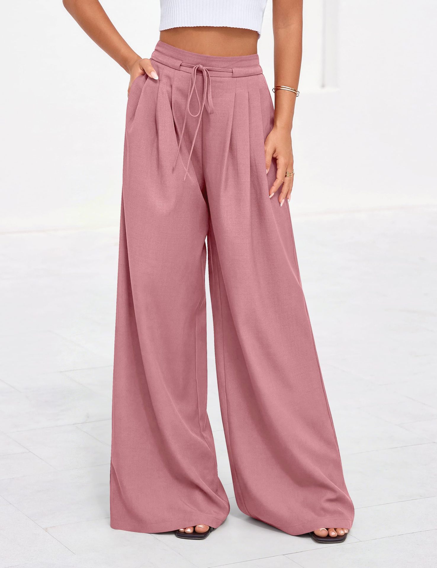 بنطلون نسائي واسع الساق بخصر م - مراجعة Palazzo Pant Wide وسعره