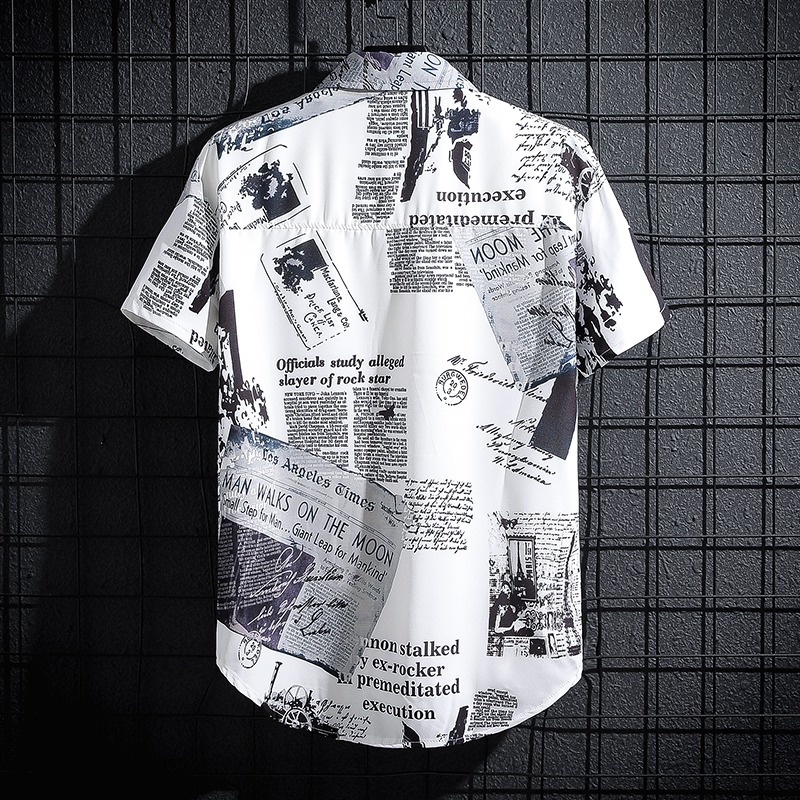 قميص مطبوع بتصميم الصحف، نسخة  - مراجعة Summer Clothing Essentials Men وسعره