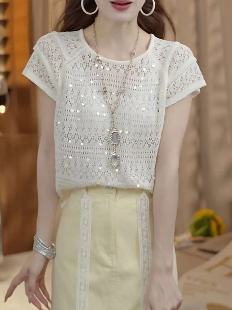 الاتجاهات الحلوة الترتر بلوفر  - مراجعة Summer Clothing Yarn وسعره