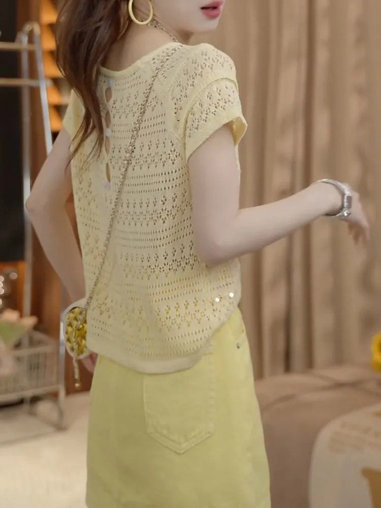 الاتجاهات الحلوة الترتر بلوفر  - مراجعة Summer Clothing Yarn وسعره