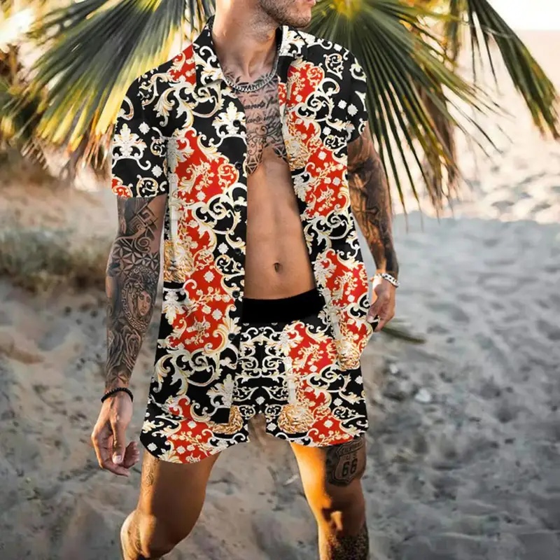 طقم قميص رجالي صيفي أنيق بطبعة - مراجعة Summer Clothing Sets Men وسعره