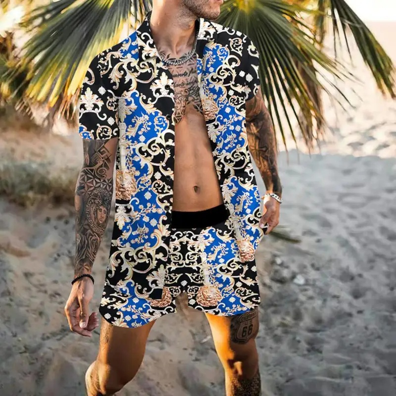طقم قميص رجالي صيفي أنيق بطبعة - مراجعة Summer Clothing Sets Men وسعره