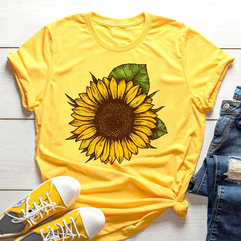 تي شيرت نسائي أصفر بنمط زهرة ا - مراجعة Yellow Summer Clothing وسعره
