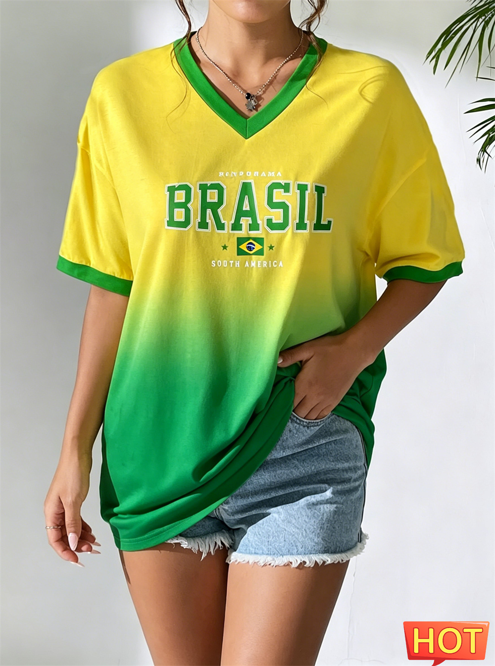 تي شيرت برازيلي جديد للنساء، ت - مراجعة Yellow Summer Clothing وسعره